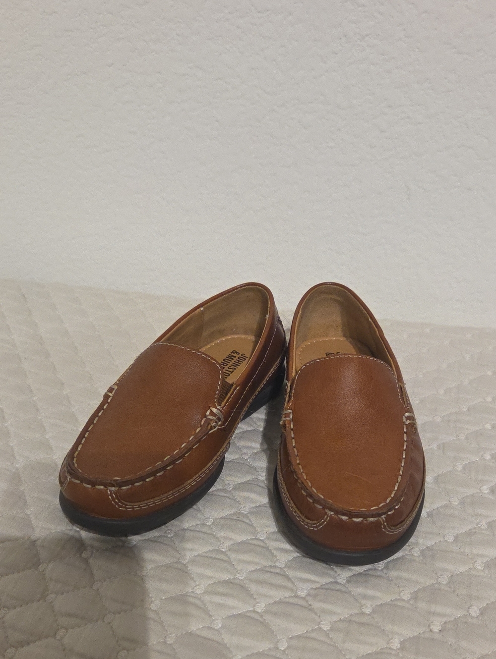 Johnston & Murphy Boys Tan Leather Slip-On Loafers